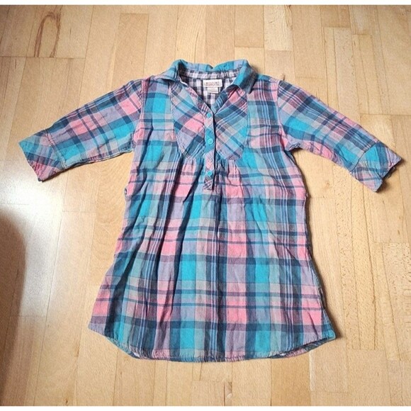 Mossimo Girls Pink Teal Plaid Long Sleeve Shirt Dress, Medium 7/8, Flannel - Picture 1 of 5